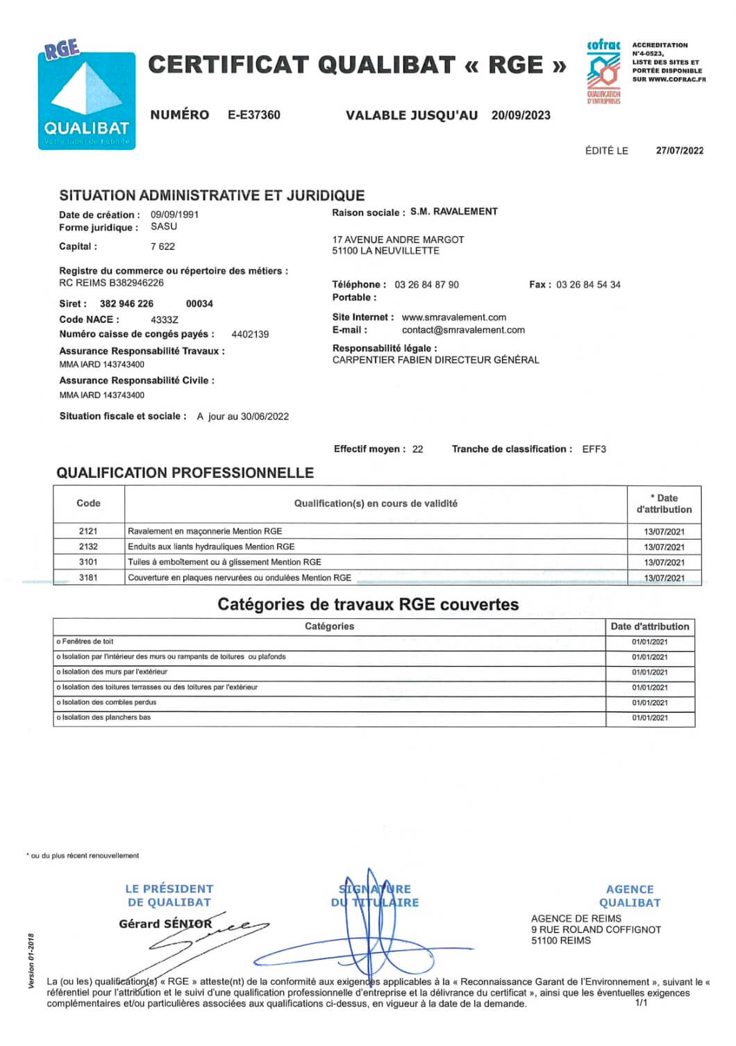 SM Ravalement - Certificat Qualibat RGE 2023