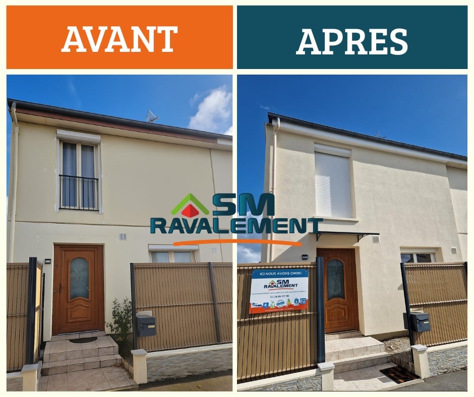 Réalisation SM Ravalement - Isolation thermique par l’extérieur à Taissy : modernisation complète d’une maison des années 70